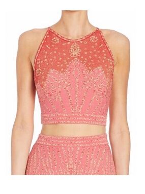 Missoni Coral Pink Halter Embellished Crop Top